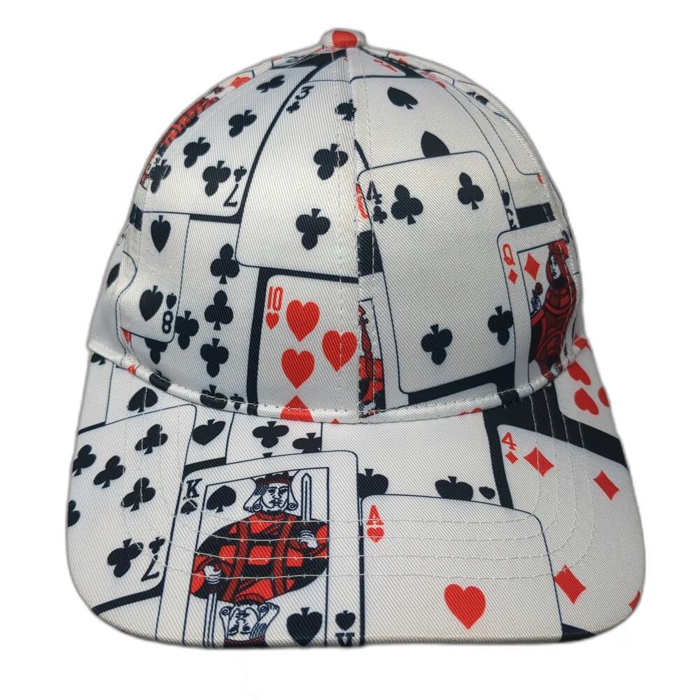 White Playing Cards Poker Gambling Allover Print One Size Baseball Cap Hat